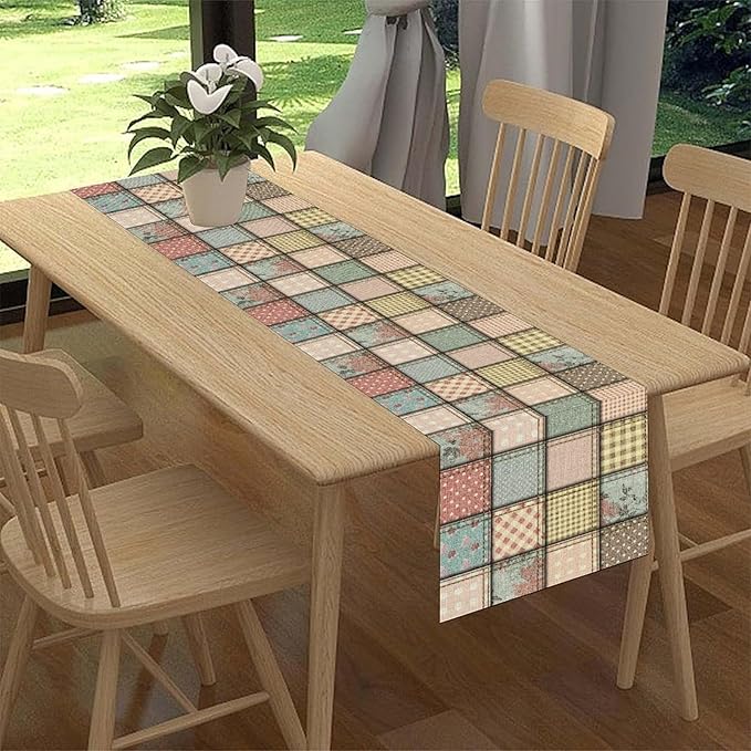 Boho Patchwork Table Runner, Vintage Farmhouse Colorful Wildflowers Bohemian Paisley Flower Table Center Decor for Home Kitchen Dining Patio Holiday Party Indoor Table Decorations, 13"x72" Inch