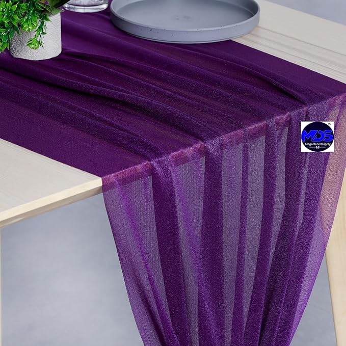 MDS Halloween Chiffon Table Runner - 10 Pack, 29 x 170 Inches, 14ft Each - Sheer Spooky Table Runners for Haunted House Parties, Trick-or-Treat Tables, Witchy Décor, Wedding & Events - Cadbury Purple