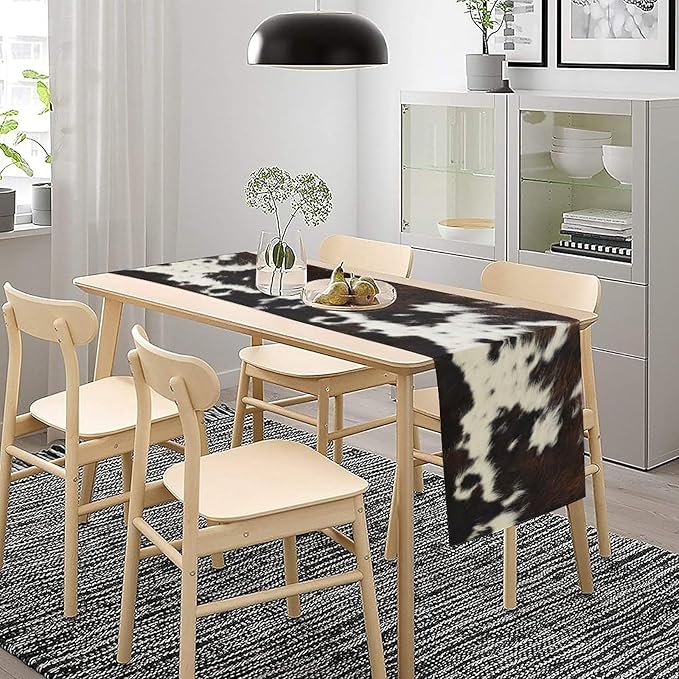 Cow Print Table Runner, Brown Cowhide Print Western Style Table Runner Country Farmhouse Cottage Cow Patten Table Decoration for Home Kitchen Dining, 13x36 Inch