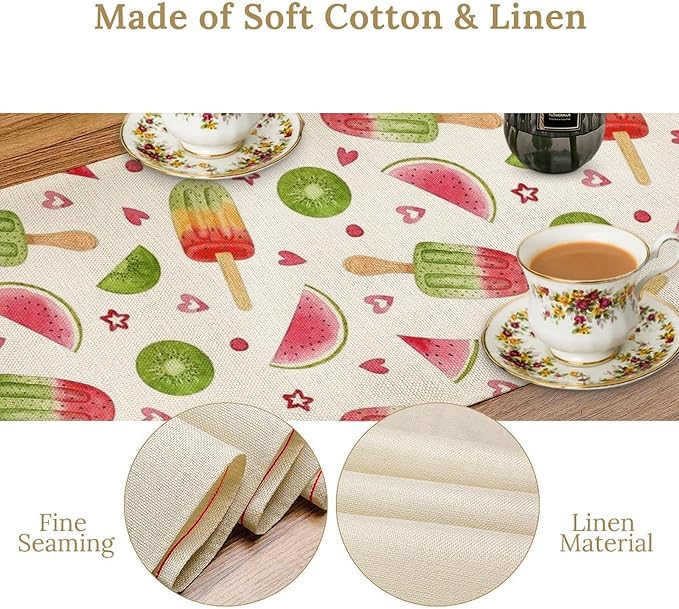 Summer Popsicles Table Runner, Colorful Watercolor Ice Cream Loves Heart Seasonal Dinner Runner for Party Holiday Home Kitchen Dining Table Decor 13"x120"