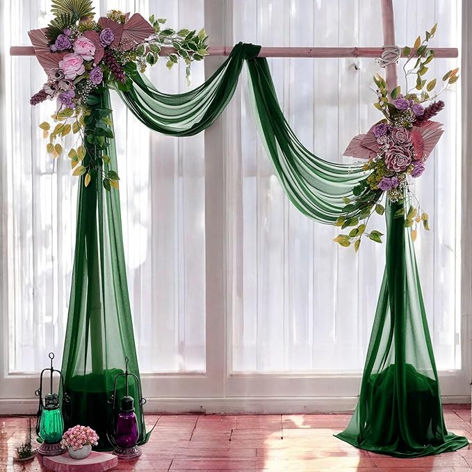 MDS Halloween Chiffon Draping Fabric - 1 Panel, 30" Wide x 30ft Long - Sheer Spooky Arbor & Canopy Drapery for Haunted House Backdrops, Party Ceilings, DIY Costumes & Themed Events - Hunter Green