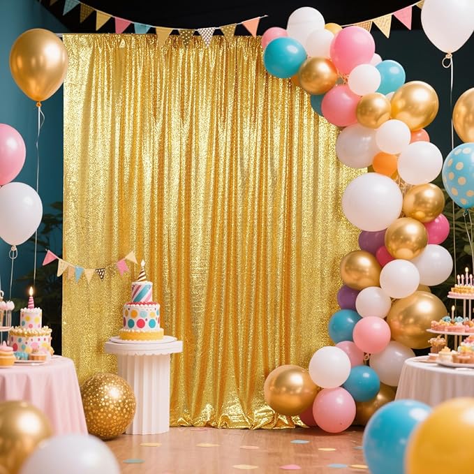 SquarePie Sequin Backdrop Less See Through Thick Background for Photography Glitter Curtain Party 6FT x 6FT Gold