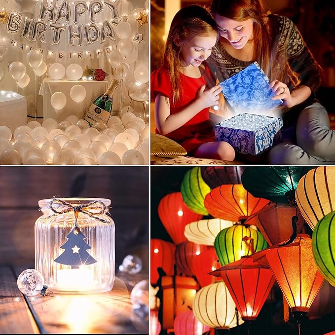 Aogist 100pcs White Mini Lights with Hook,Long Standby Time Waterproof LED Balloon Light,Battery Powered,Ball Lamp for Balloon Paper Lantern Birthday Party Christmas Halloween (Matching Tag Rope)