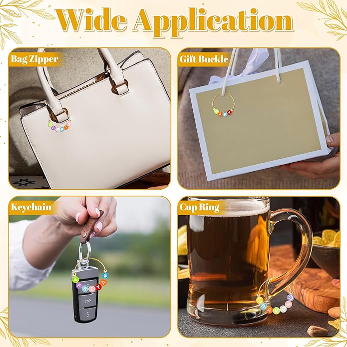 DIY Wine Glass Charms - 26 Sets Elegant Personalize Wine Glass Markers Tags Decor Kits with Guest or Friends Drink Identification for Wedding Cocktail Bachelorette Holiday Party (Reusable)