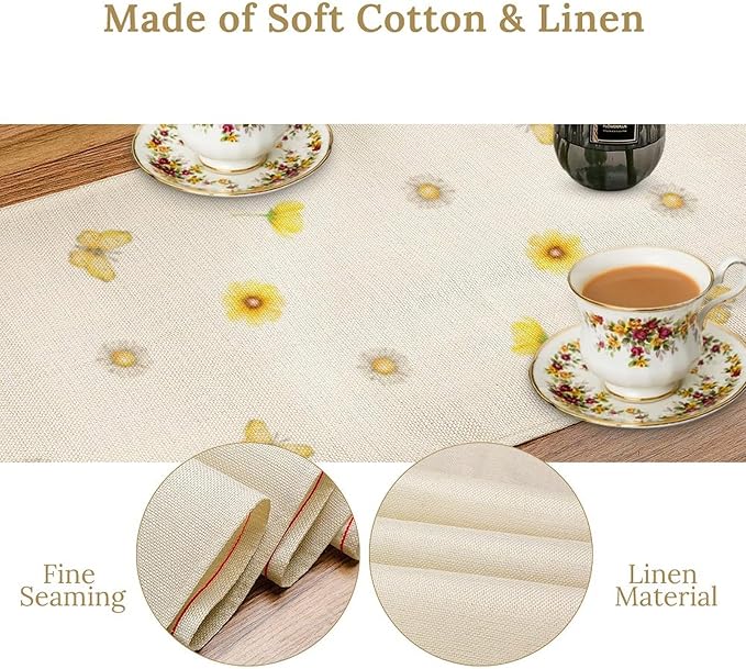 Flower Table Runner, Colorful Watercolor Pink Flower Plants Nature Butterfly Table Runner for Kitchen Dinner Living Room Home Party, 13x36 Inch