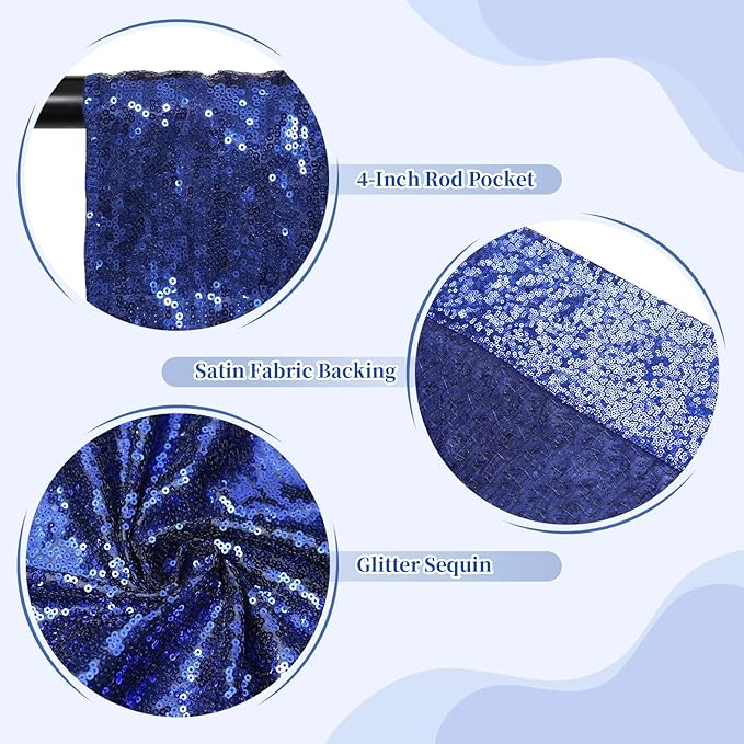 SquarePie Sequin Backdrop Less Transparent Background Sparkly Curtain for Wedding Party 6FT x 6FT Navy Blue