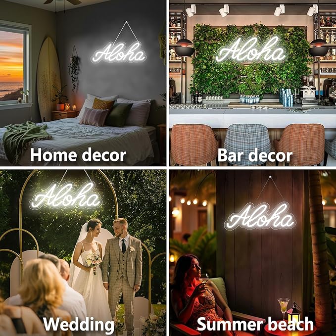 Aloha Neon Light Aloha Cold White Neon Sign for Wall Decor, 15"x5.9" LED Neon Art Decorative Lights with Dimmer Switch USB Operated for Home, Bar Club Wedding and Party Decor, Christmas, Birthday Gift