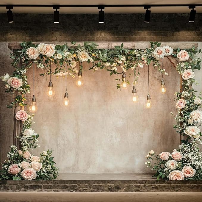 6x6ft Country Wedding Photography Backdrop Floral Rustic Roses Farmhouse Wooden Door Backdrop Pink Flower Birthday Baby Shower Wedding Bridal Party Banner Photo Booth Props Anniversary Background