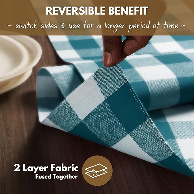 Native Fab Buffalo Checkered Plaid Table Runner, 100% Cotton, 13x108 Inches, Rustic Farmhouse Kitchen and Dining Décor, Ideal for Weddings, Birthdays, Holiday Gatherings, Teal Green