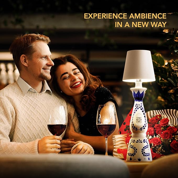 Wireless Bottle Lamp for Any Type of Bottle - LED Bottle Lamp for Indoor & Outdoor - 100% Waterproof - Adjustable Brightness and Light Temperature 3000-6000K - Wireless & Rechargeable (Black)