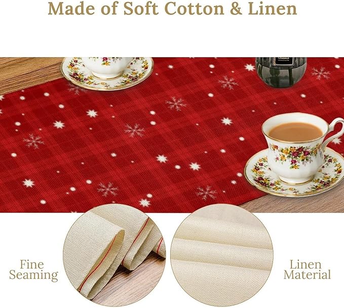 Christmas Table Runner,Christmas Snowman Snowflakes Winter Seasonal Table Cloth Kitchen Dining Table Decoration for Home Party Decor 13x108 Inch