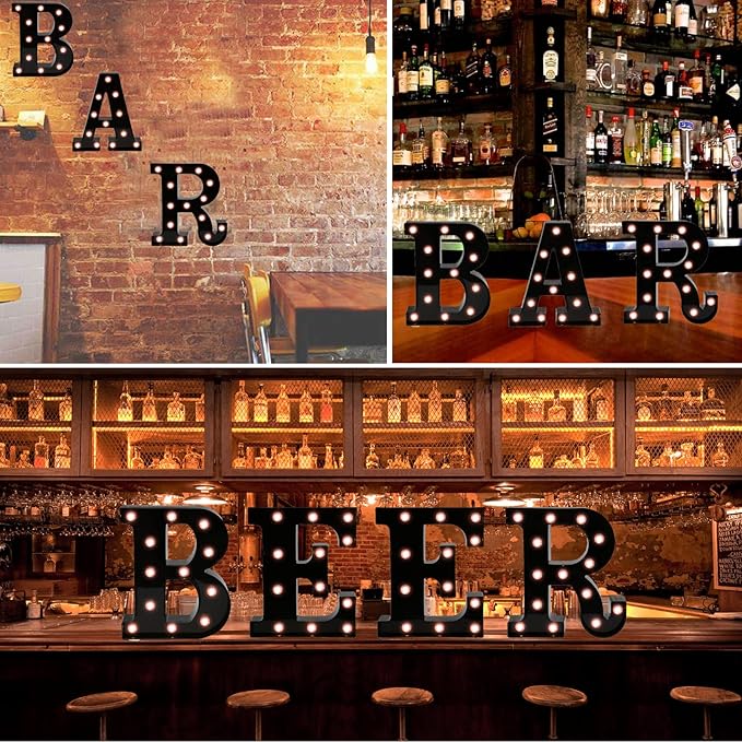 Light Up Black Alphabet Marquee Letters Sign LED Marquee Number Lights Sign for Night Light Home Bar Christmas Lamp Wedding Party Birthday Decoration J