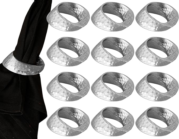 Metal Napkin Rings - Mobius Napkin Ring Loop Design - Napkin Ring Holder Set of 12 for Family Dinner, Party, Table, Decorations, Wedding, Banquet, Metallic Adornment (Silver) - CLEENTABLE