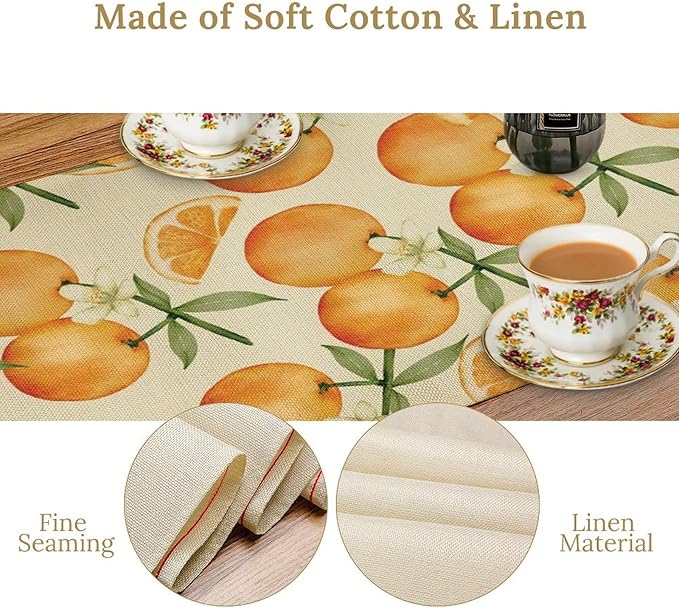 Spring Summer Orange Citrus Table Runner Watercolor Sweet Fruit Botanical Print Dinner Runner for Farmhouse Baby Shower Party Holiday Home Kitchen Dining Table Decor 13x120