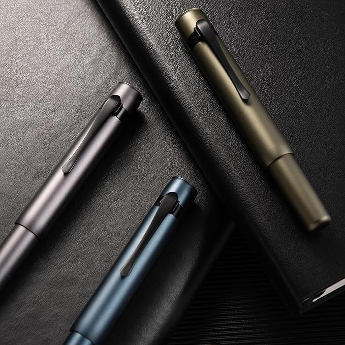 Hongdian M2 Black Forest Mini Fountain Pen, Bent Nib & Sleek Shape Aluminium Short Pocket Travel Pen (Army Green)