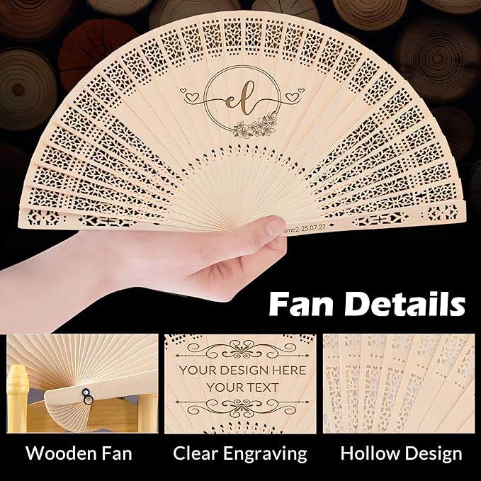 100 PCS Custom Fans Personalized Folding Fans for Line Dancing Wooden Hand Fan Wedding Favors Bulk Fans for Guests Party Event Use (Style07)