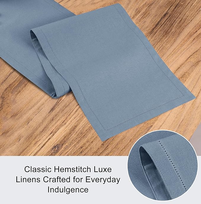 Ruvanti Linen Table Runner 108 Inches, Classic Hemstitch, Washable, Reusable, Non-Slipping, Stain Resistant- Perfect for Parties, Weddings, Dinners, Thanksgiving, Christmas, Indoor use – Grey