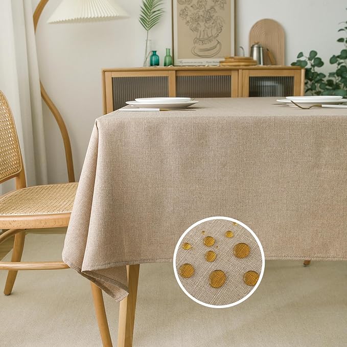 NLMUVW Linen Tablecloth for Rectangle Tables 102 Inch Burlap Textured Table Cloth Water Resistant Farmhouse Rustic Table Cover for Kitchen Dining Coffee, 54 x 102 Inch
