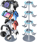 4 Tier Aluminum Alloy Game Controller Stand, Rotatable Gaming Controller Headset Holder Compatible with PS5 Xbox Nintendo Switch PS4, Controller Headphone Stand Organizer Rack for desk, Grey