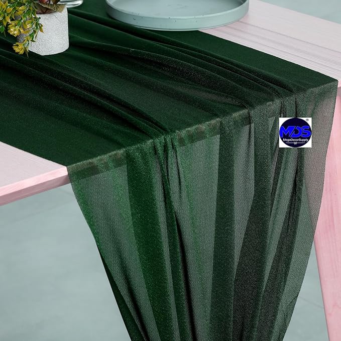 MDS 25 Pack 10ft Chiffon Table Runner 29 x 120 Inches Sheer Wedding Runner Romantic Rustic Table Runner for Wedding Decorations, Birthday Parties, Bridal Shower Party Arch Decor - Hunter Green
