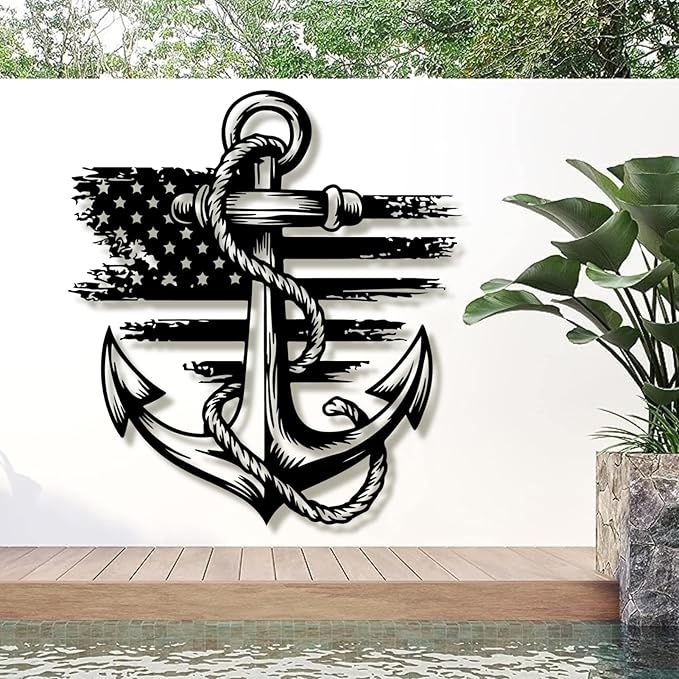 lunwall Metal Anchor Wall Decor, Anchor Metal Sign, Metal Anchor Decor, Anchor Metal Wall Art, Metal Nautical Wall Decor, Metal Wall Decor Coastal, Anchor Wall Decor (black, 39L x 36W / 100 x 91 cm)