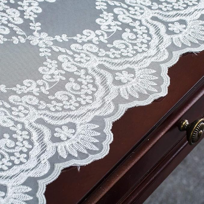 ARTABLE Rectangle Table Runner Lace Macrame Embroidered Table Runners with Exquisite Vintage Shabby Chic for Holiday Wedding Long Dinner Tables (White, 12 x 84 Inch)