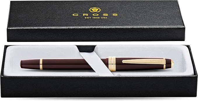 Cross Bailey Light Refillable Fountain Presented in a Everyday Gift Box - Medium Point, Black Ink, Polished Burgundy