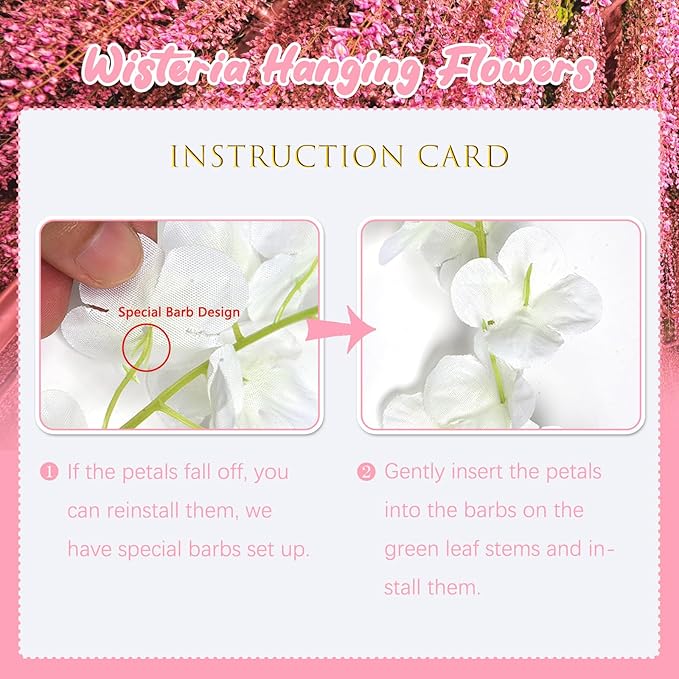 36 Pack Dark Pink Wisteria Hanging Flowers, 3.44 Ft Fake Hanging Flowers, Artificial Wisteria Garland Vines for Wedding Room Backdrop Outdoor Patio Garden Decoration