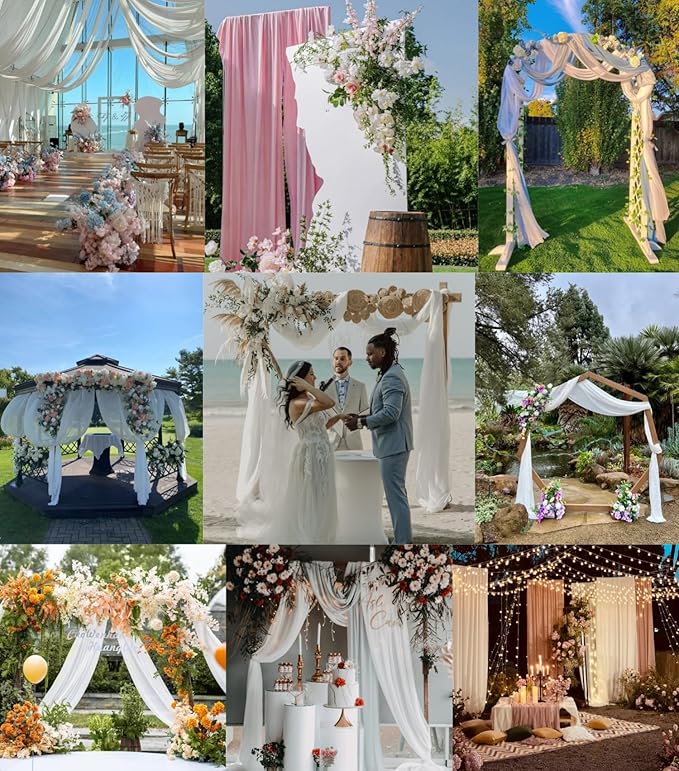 Emerald Green Wedding Arch Draping Fabric 2 Panels 29" x 20 FT Wedding Drapes for Backdrop Sheer Green Curtains for Romantic Bridal Baby Shower Ceremony Birthday Party Fall Outdoor Events