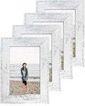 4x6 Picture Frame Set of 4, High Definition Glass Distressed White Frame, 4 x 6 Wood Photo Frames for Tabletop Display and Wall Mounting