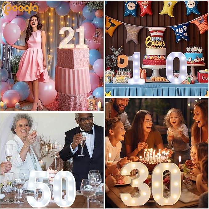Pooqla 18th Birthday Decoration for Girls Boys, Decorative LED Light Up Numbers, Marquee Numbers 18 Sign for Party Backdrop 18th Wedding Anniversary Decor, Warm White and Cool White Number 18