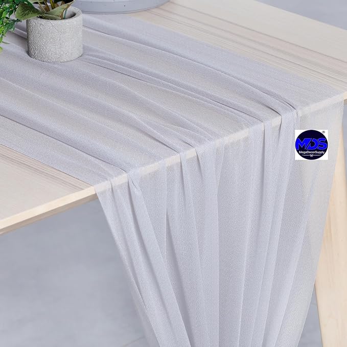 MDS Halloween Chiffon Table Runner - 20 Pack, 29 x 170 Inches, 14ft Each - Sheer Spooky Table Runners for Haunted House Parties, Trick-or-Treat Tables, Witchy Décor, Wedding & Events - Cool Gray