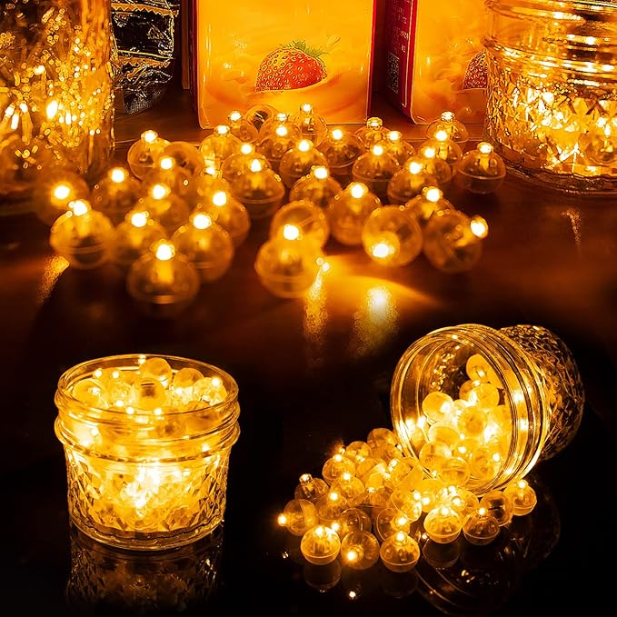 Aogist 100pcs Orange Mini Lights with Hook,Long Standby Time Waterproof LED Balloon Light,Battery Powered,Ball Lamp for Balloon Paper Lantern Birthday Party Christmas Halloween (Matching Tag Rope)