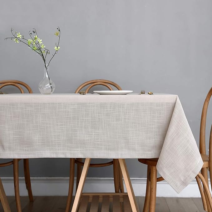 maxmill Lux Faux Linen Table Cloth with Slubby Yarn Textured Weaves Wrinkle Free Anti-Shrink Soft Tablecloth Decorative Table Cover for Outdoor and Indoor Use Rectangle 60 x 104 Inch Natural