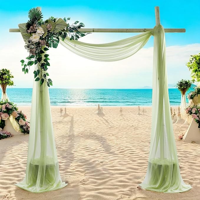 MDS Halloween Chiffon Draping Fabric - 2 Panel, 30" Wide x 20ft Long - Sheer Spooky Arbor & Canopy Drapery for Haunted House Backdrops, Party Ceilings, DIY Costumes & Themed Events - Sage Green