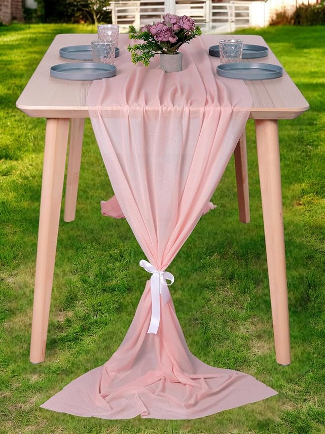MDS Halloween Chiffon Table Runner - 12 Pack, 29 x 170 Inches, 14ft Each - Sheer Spooky Table Runners for Haunted House Parties, Trick-or-Treat Tables, Witchy Décor, Wedding & Events - Dusty Rose
