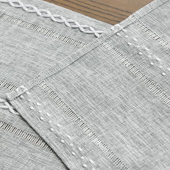 Artoid Mode Grey Rustic Cotton Linen Table Runner, Seasonal Embroidered Hollow Kitchen Dining Table Decoration for Home Party Decor 13x72 Inch