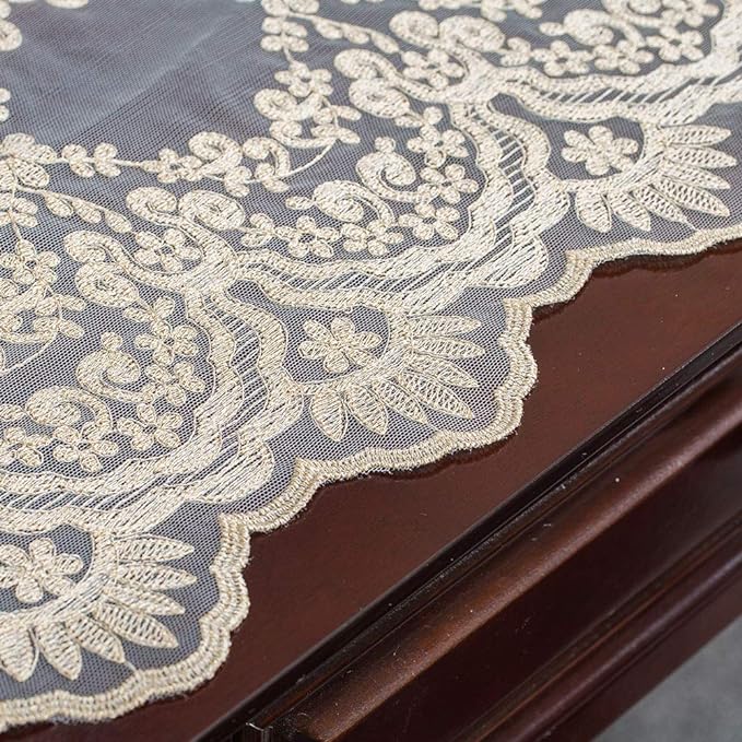 ARTABLE Rectangle Table Runner Lace Macrame Embroidered Table Runners with Exquisite Vintage Shabby Chic for Holiday Wedding Long Dinner Tables (Light Gold, 12 x 36 Inch)