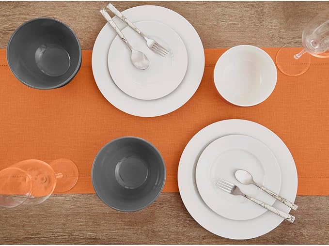 Solino Home Linen Pumpkin Table Runner 132 Inches Long - 100% Pure Linen Extra Long Table Runner 14 x 132 Inch - Classic Hemstitch - Fall, Autumn, Halloween, Thanksgiving, Holiday