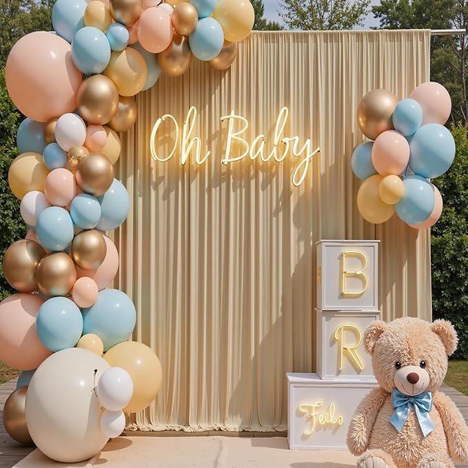 20ft x 15ft Beige Wrinkle Free Backdrop Curtains for Parties,Silky Polyester Fabric Wedding Ceiling Drapes, 4 Panels 15ft Photo Back Drop Drapes for Baby Shower Photography Stage Background Cloth