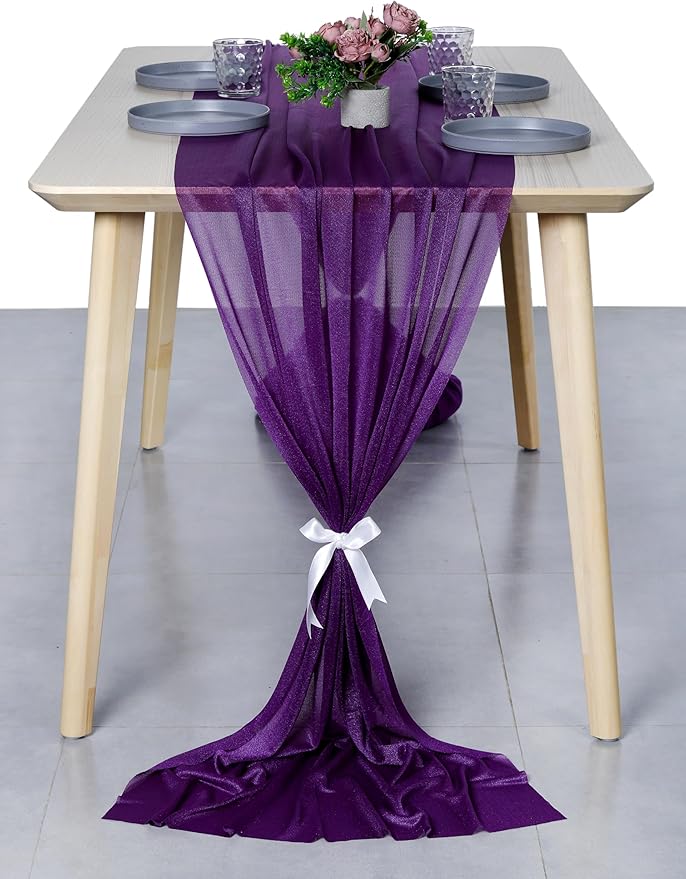MDS Halloween Chiffon Table Runner - 15 Pack, 29 x 170 Inches, 14ft Each - Sheer Spooky Table Runners for Haunted House Parties, Trick-or-Treat Tables, Witchy Décor, Wedding & Events - Cadbury Purple