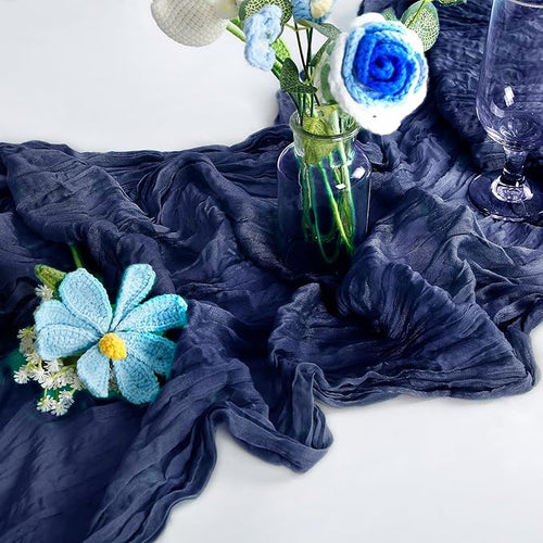 1-Pack Navy Blue Cheesecloth Table Runners – 10FT (35x120 Inch) Boho Rustic Gauze Fabric Cheese Cloth Table Runner for Weddings, Baby Showers, Bridal Shower, Farmhouse & Birthday Party Decor