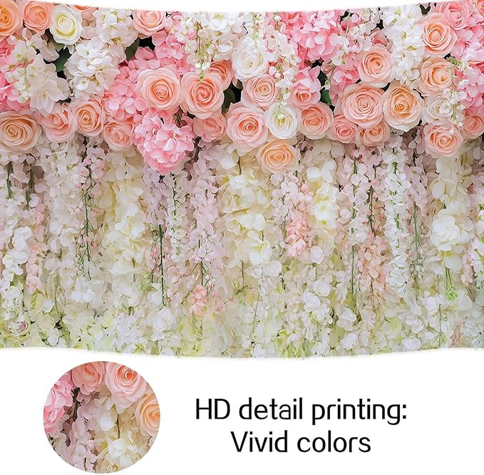 6x6ft Pink Rose Flower Wedding Photography Backdrop Spring Floral Photography Backdrop Valentine's Day Mother's Day Girl Birthday Baby Shower Wedding Bridal Party Banner Photo Booth Props Background