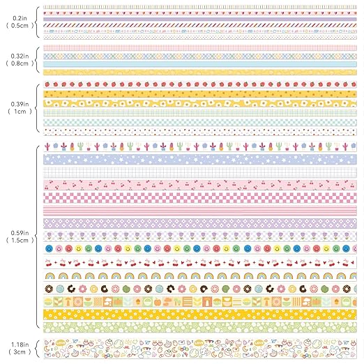 32 Rolls Colorful Cute Floral Writable Washi Tape Set, Decorative Tapes for Scrapbooking and Journaling, Junk Journal Supplies, Bullet Journaling for Women Girl 5-30mm Wide 9.84ft Long/Roll