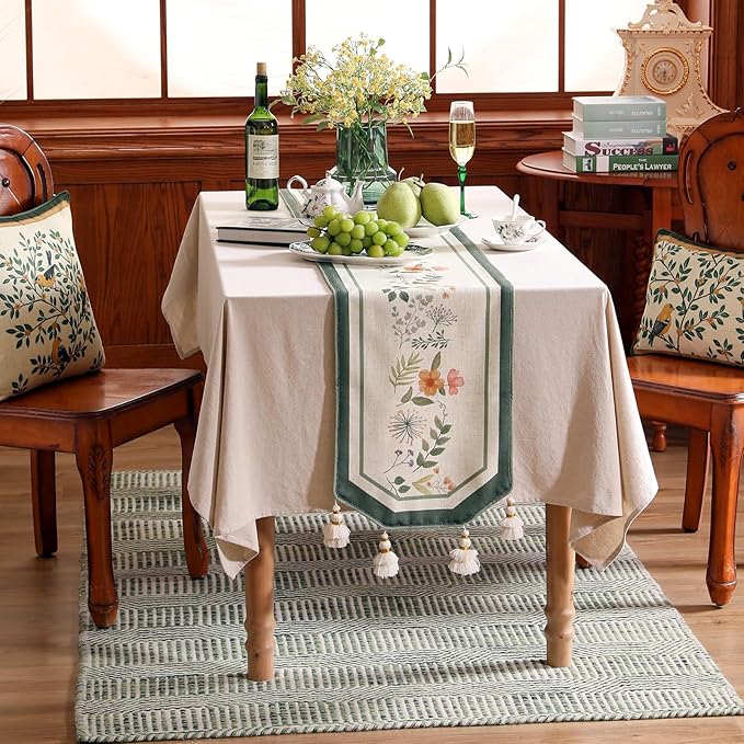 Linen Cheesecloth Table Runner,French Farmhouse Shabby Chic Floral Pattern 71 Inches Long Wrinkle Free Table Runners,Decor Tabletop for Kitchen,Dining,Party,Home,Christmas,12"*71"