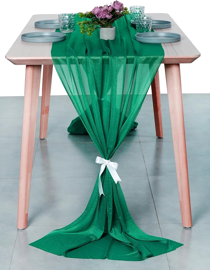 MDS Halloween Chiffon Table Runner - 5 Pack, 29 x 170 Inches, 14ft Each - Sheer Spooky Table Runners for Haunted House Parties, Trick-or-Treat Tables, Witchy Décor, Wedding & Events - Emerald Green