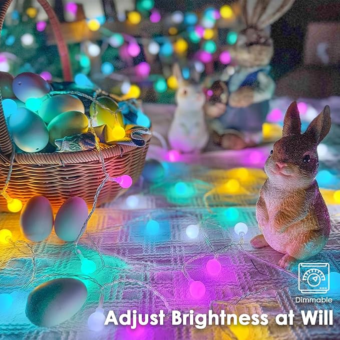 Connectable 100LED Easter String Lights Outdoor Indoor, 43ft Pastel Lights with Timer, 13 Modes Plug in Multicolor Globe Light, Waterproof Twinkle Fairy Light for Easter Decorations Bedroom Decor