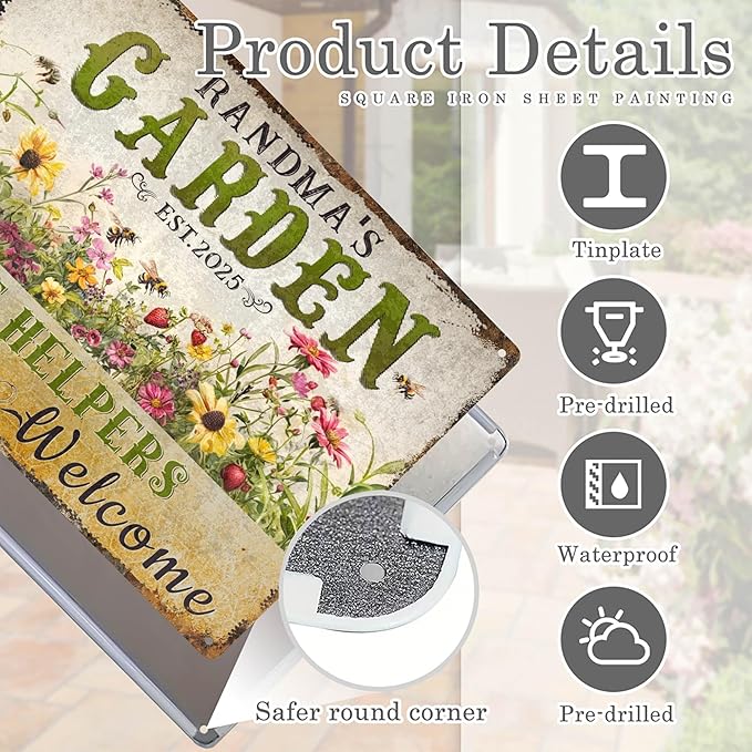 Custom Sign, Personalized Metal Signs, Customize for Office, Business, Workplace, Office, Home, Delivery Signs, Metal Sign With Your Own Image, Text,Photo, Pets, Kids Art Made in USA (Garden 02)