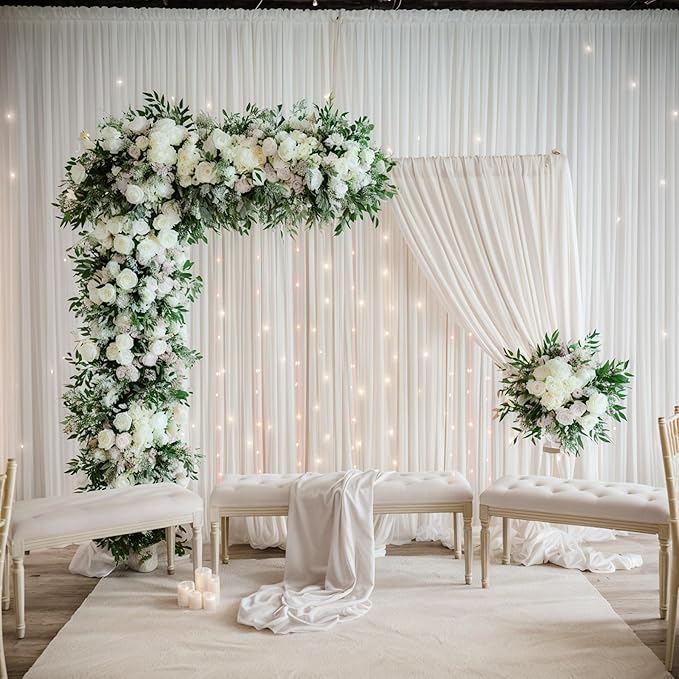 leegleri 50ftx12ft Wrinkle Free Ivory Backdrop Curtain, 10 Panels 12FT Height Ivory Wedding Backdrop Drapes, Silky Polyester Back Drop Cloth for Birthday Photography Background Party Backdrop Draping