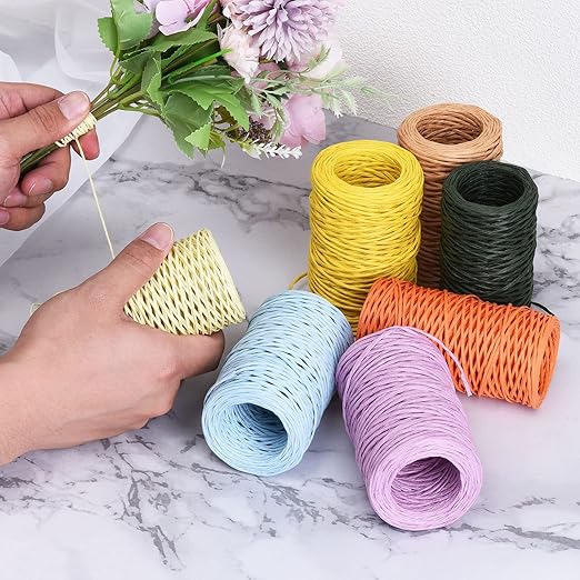 PATIKIL 164 Feet Floral Bind Wire Wrap Twine, 1mm Yellow Paper-Wrapped Iron Wire for Flower Bouquets